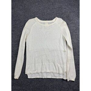 Element Eden Sweater Womens Large Ivory Open Knit Pullover Raglan Crewneck Mesh